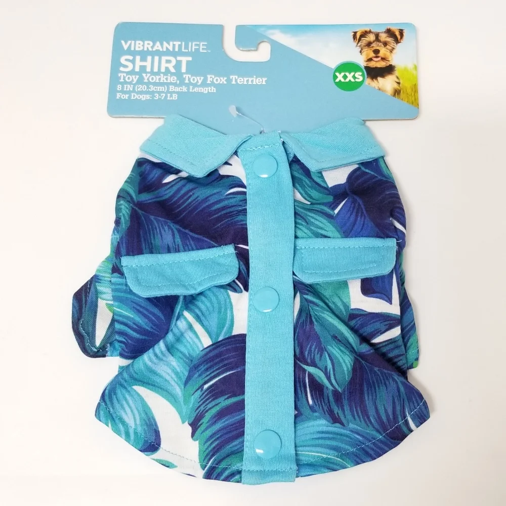 Vibrant Life Blue Tropical Palm Print Shirt Sz XXS NWT